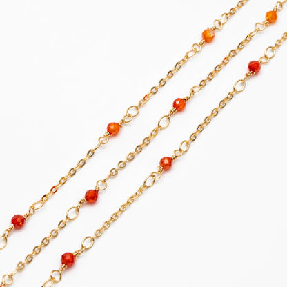 Gemstone Beaded Chain, 18K Gold plated Brass, 1.7mm Cable Chain with 3mm Quartz Beads (#LK-379)/ 1 Meter=3.3ft