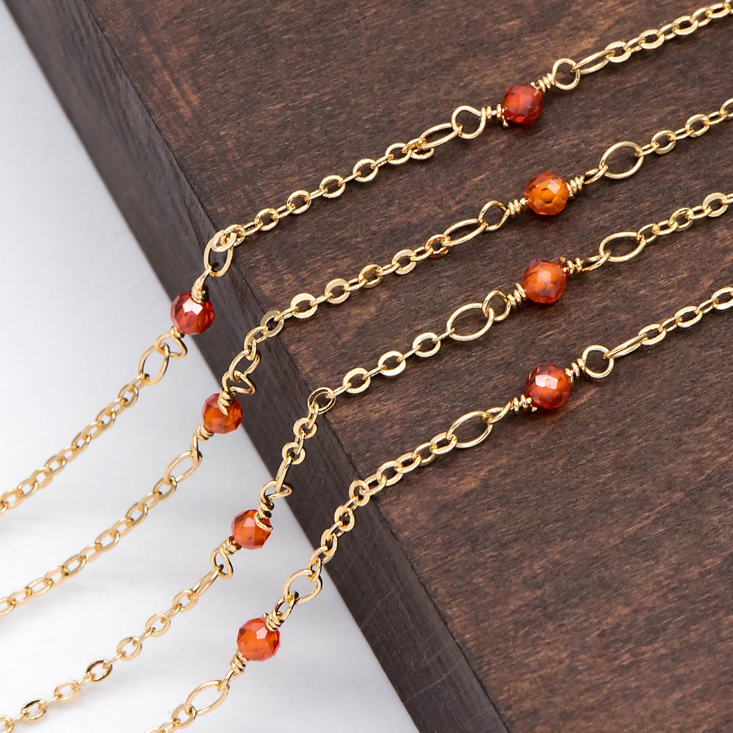 Gemstone Beaded Chain, 18K Gold plated Brass, 1.7mm Cable Chain with 3mm Quartz Beads (#LK-379)/ 1 Meter=3.3ft