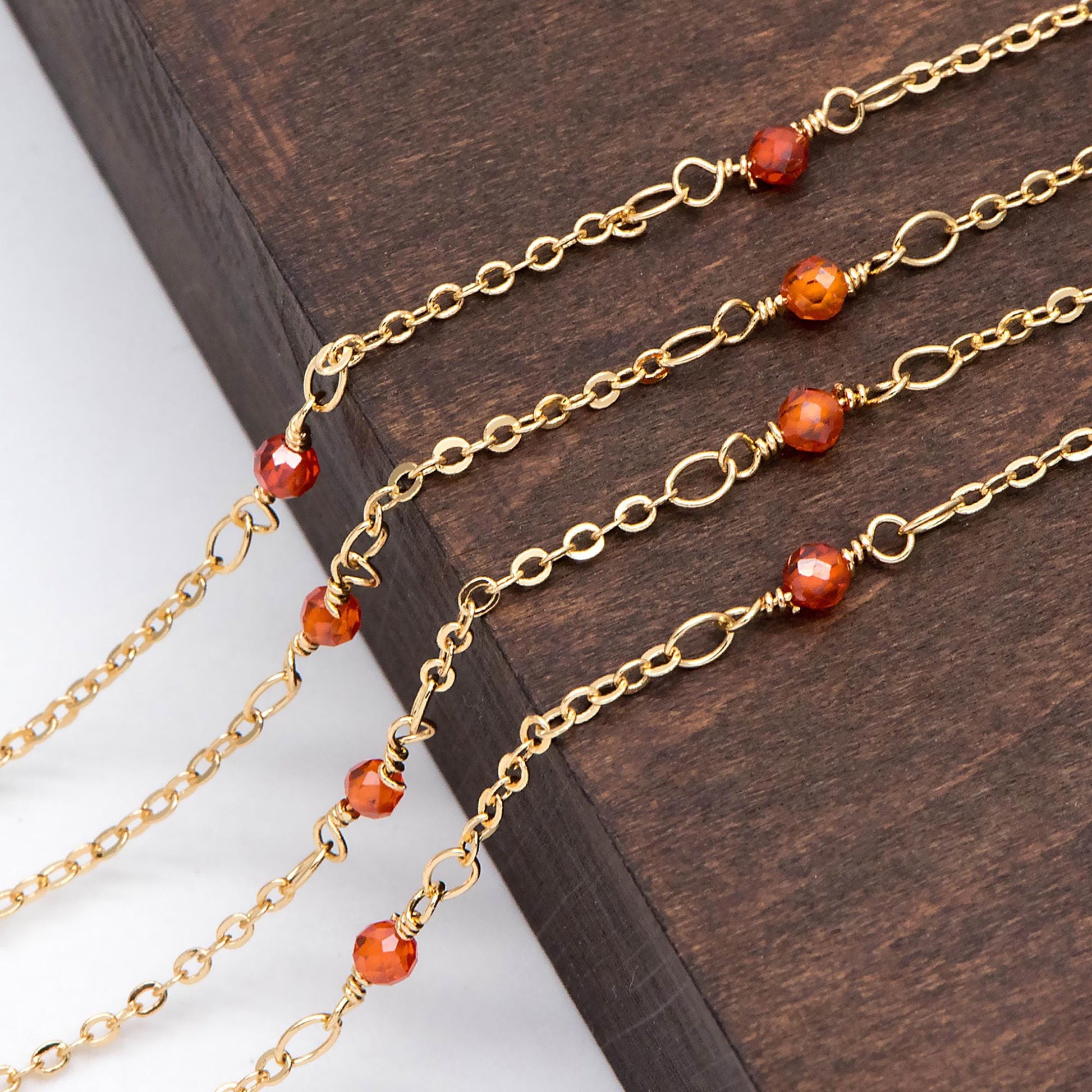 Gemstone Beaded Chain, 18K Gold plated Brass, 1.7mm Cable Chain with 3mm Quartz Beads (#LK-379)/ 1 Meter=3.3ft