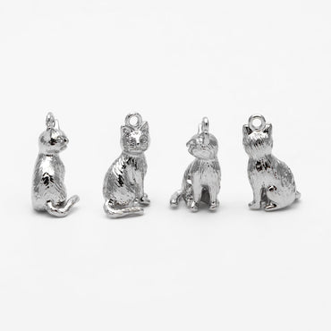 10pcs Shiny Gold/ Silver 3D Cat Charm, 15x8.5mm, Cat Pendant(GB-1685)