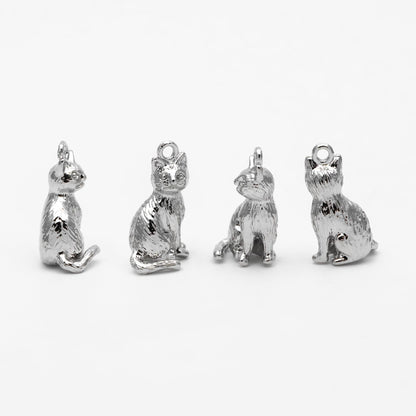 10pcs Shiny Gold/ Silver 3D Cat Charm, 15x8.5mm, Cat Pendant(GB-1685)