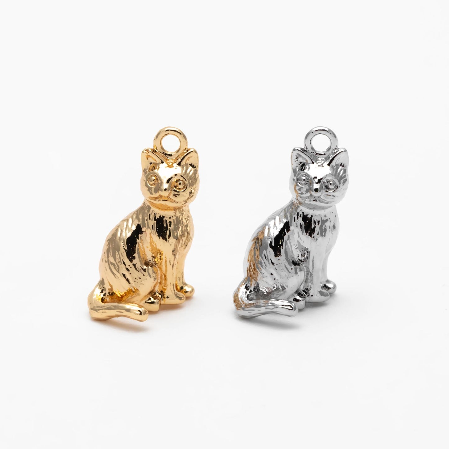 10pcs Shiny Gold/ Silver 3D Cat Charm, 15x8.5mm, Cat Pendant(GB-1685)