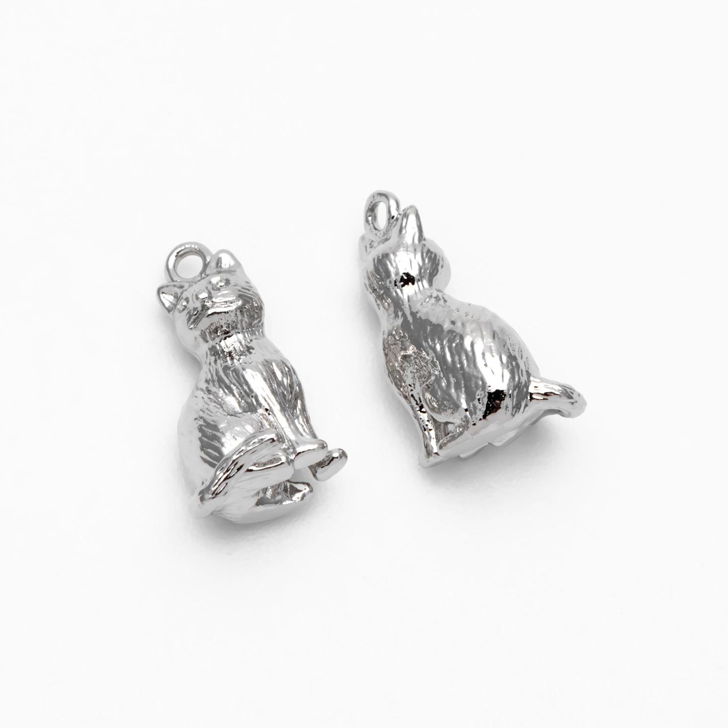 10pcs Shiny Gold/ Silver 3D Cat Charm, 15x8.5mm, Cat Pendant(GB-1685)