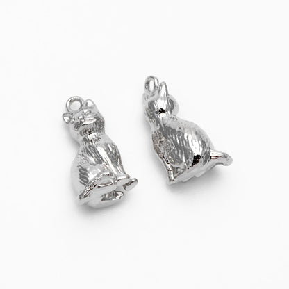 10pcs Shiny Gold/ Silver 3D Cat Charm, 15x8.5mm, Cat Pendant(GB-1685)