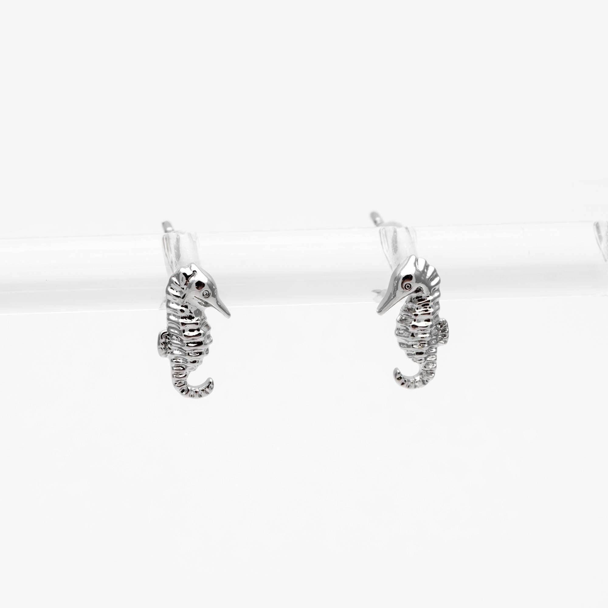 10pcs Gold/ Silver Sea Horse Earrings, 18K Real Gold/ Rhodium plated Brass, Cute Ocean Stud Earrings (GB-4460-D)