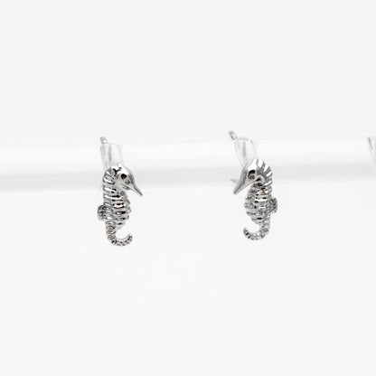 10pcs Gold/ Silver Sea Horse Earrings, 18K Real Gold/ Rhodium plated Brass, Cute Ocean Stud Earrings (GB-4640)