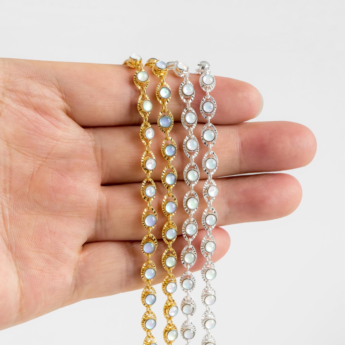 Gold/ Silver Tone Evil Eye Chain, Gold/ Silver plated Brass (#LK-607)/ 1 Meter=3.3 ft