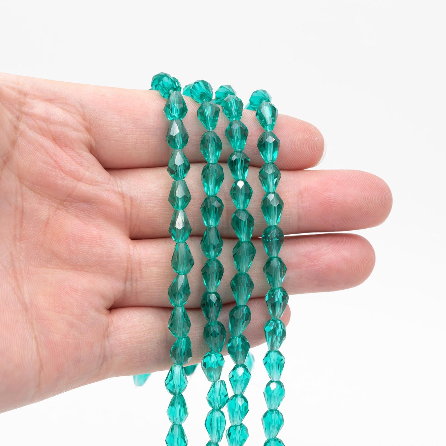 Teardrop Crystal Glass Beads Faceted 5x7mm Green -(SS-05-10) / 70cs