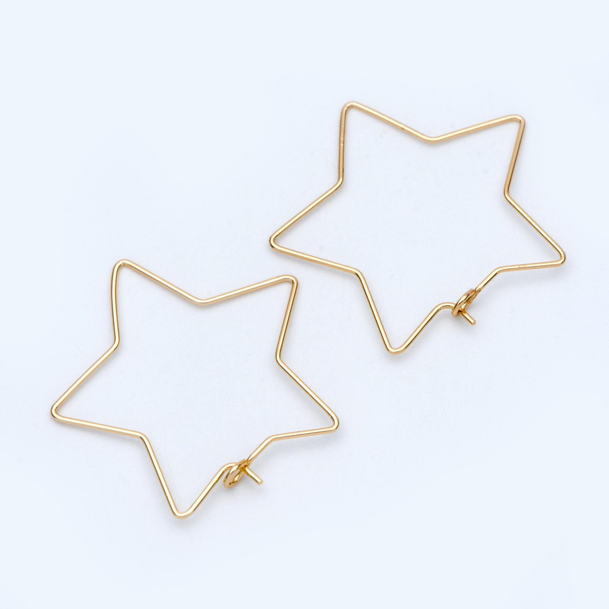 10pcs Gold/ Silver tone Star Earring Hoops 34mm, Gold/ Rhodium plated Brass, Geometric Ear Wire, Threader Earring Components (GB-700)
