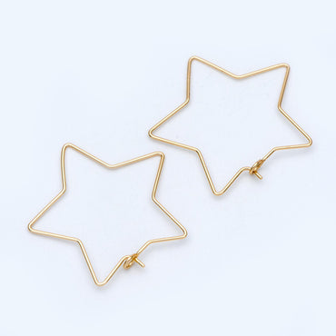 10pcs Gold/ Silver tone Star Earring Hoops 34mm, Gold/ Rhodium plated Brass, Geometric Ear Wire, Threader Earring Components (GB-700)