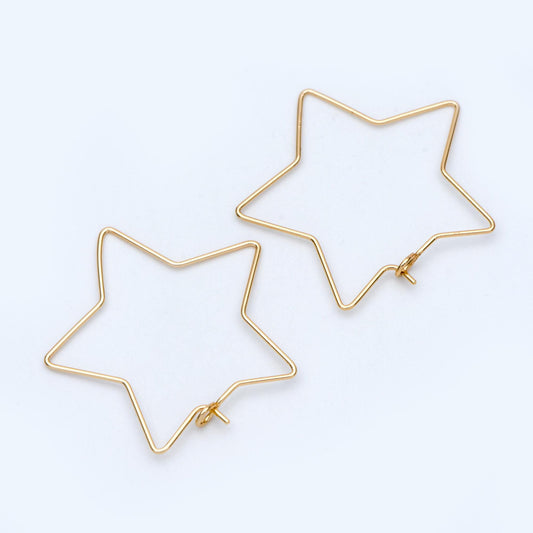 10pcs Gold/ Silver tone Star Earring Hoops 34mm, Gold/ Rhodium plated Brass, Geometric Ear Wire, Threader Earring Components (GB-698-C)