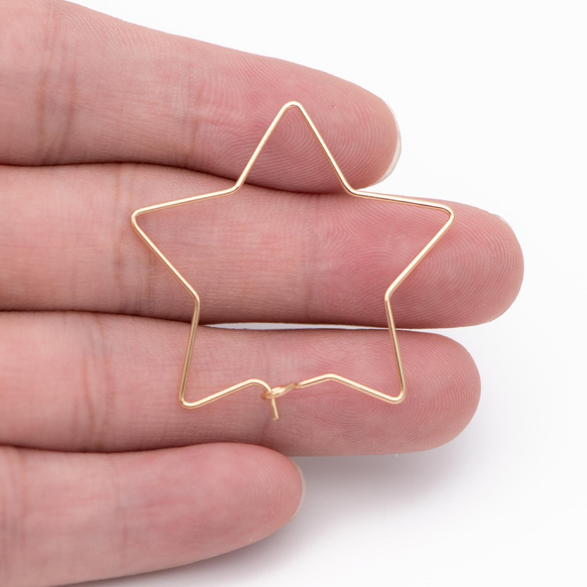 10pcs Gold/ Silver tone Star Earring Hoops 34mm, Gold/ Rhodium plated Brass, Geometric Ear Wire, Threader Earring Components (GB-700)