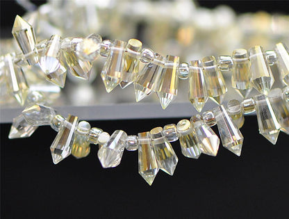 100 beads- Faceted Crystal Briolettes 8x4mm, Top Drilled Glass Teardrop, Bicone Long Drop Beads, (#TS-72)