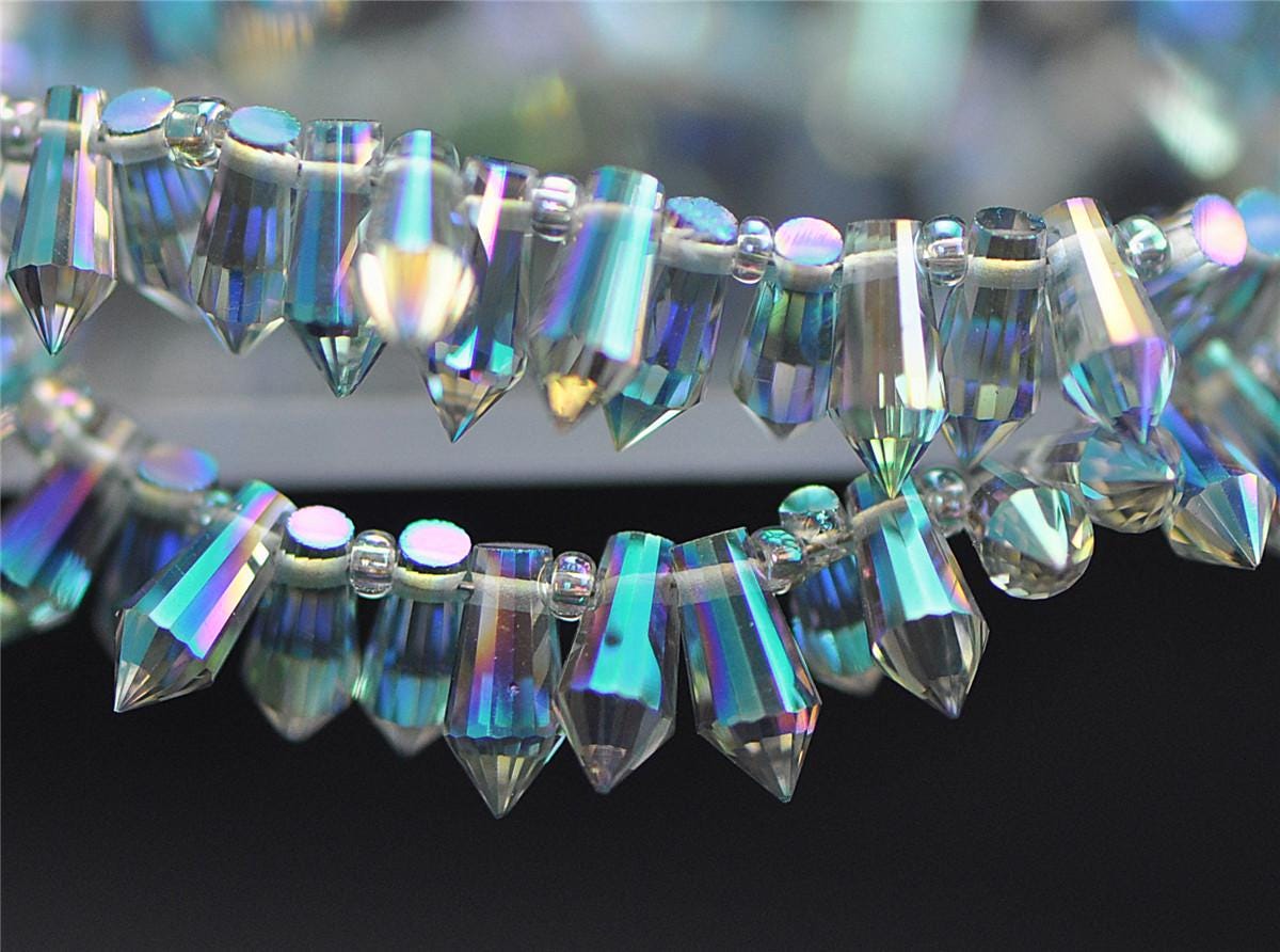 100 beads- Faceted Crystal Briolettes 8x4mm, Top Drilled Glass Teardrop, Bicone Long Drop Beads, (#TS-72)