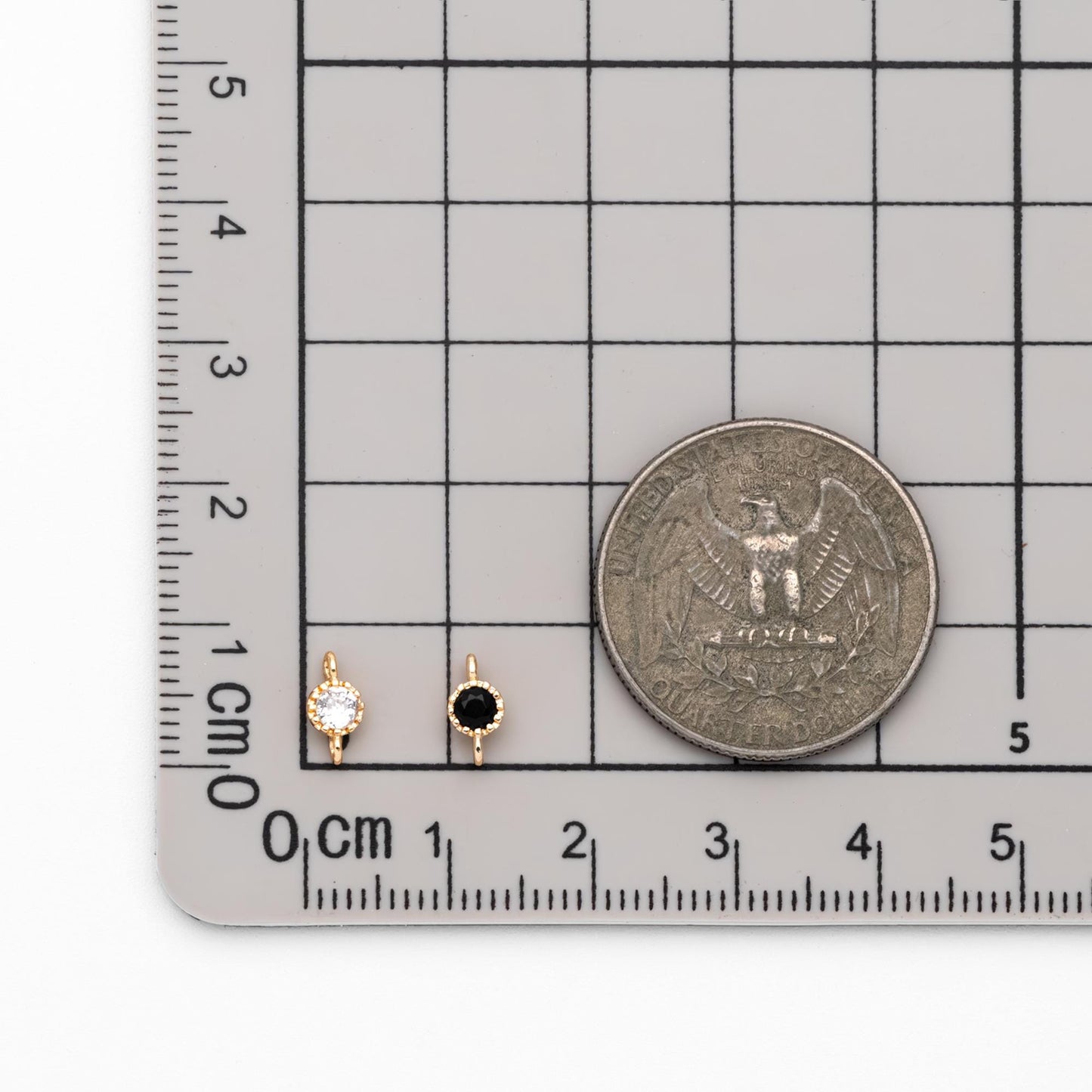 10pcs CZ Pave Round Coin Connectors 4x8mm, Real Gold plated Brass, Mini Geometric Charm Pendants (GB-2850-A)