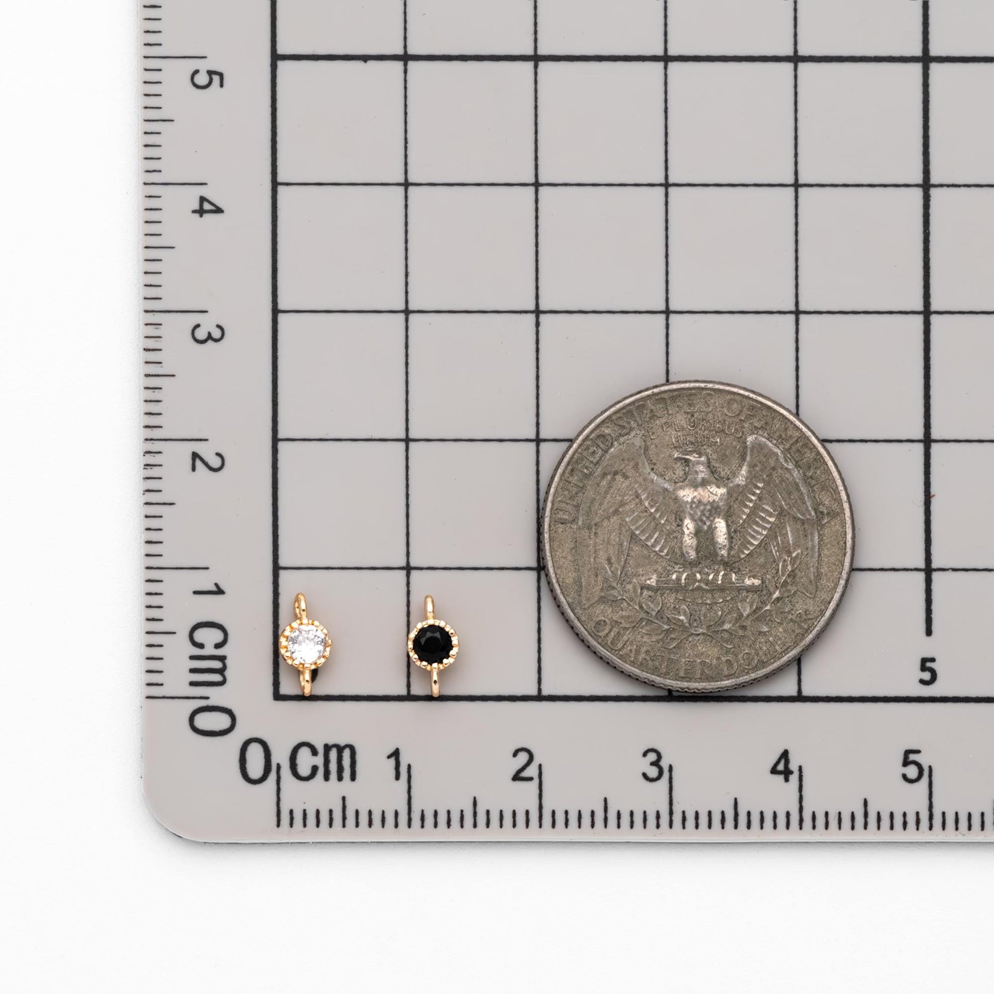 10pcs CZ Pave Round Coin Connectors 4x8mm, Real Gold plated Brass, Mini Geometric Charm Pendants (GB-2850-A)