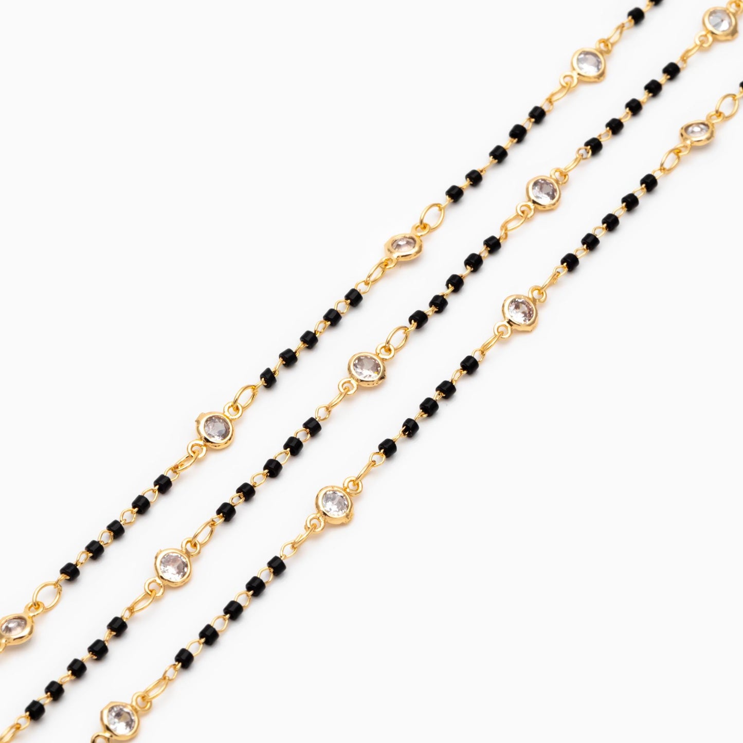 Miyuki Seed Bead Chain, Dainty Gold Beaded Chains, 4mm Round Coin CZ Links (#LK-437)/ 1 Meter=3.3 ft