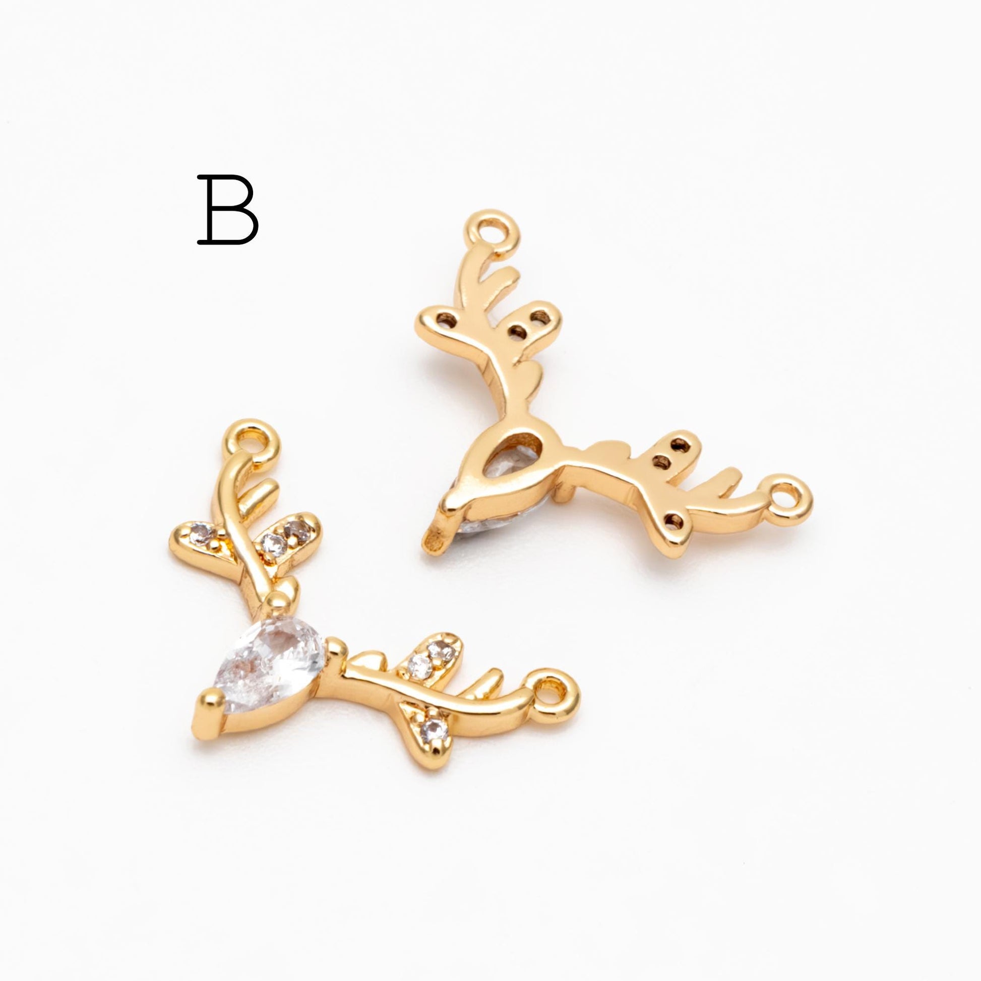 4pcs Gold/ Silver Tone Deer horn Connector, 18K Gold/ Rhodium plated Brass, Deer Horn Antlers Connector Charms (GB-427)