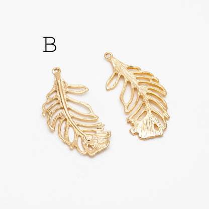 4pcs Gold Feather Charms, 18K Gold plated Brass Feather Pendants, Lead Nickel Free (GB-858)