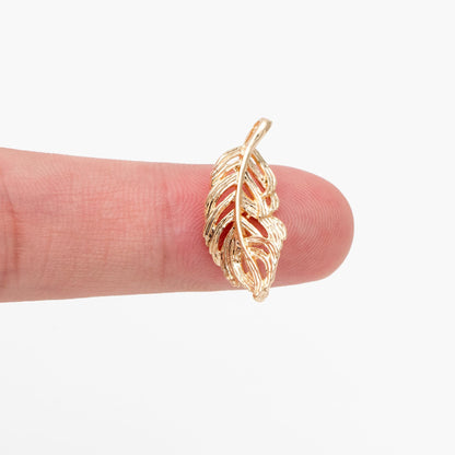 4pcs Gold Feather Charms, 18K Gold plated Brass Feather Pendants, Lead Nickel Free (GB-858)