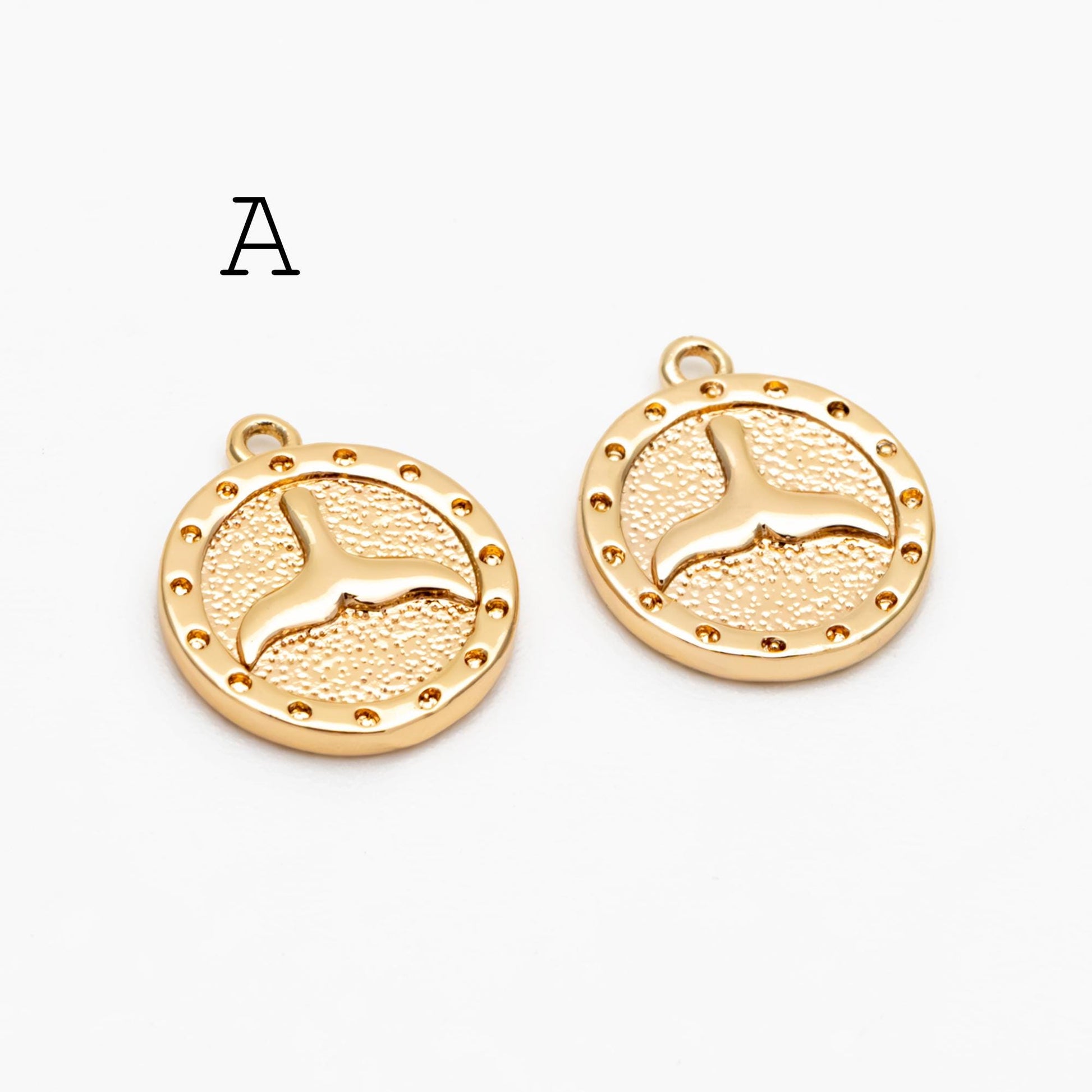 4pcs Gold Whale Tail Charms , Real Gold plated Brass, Mermaid Tail Pendants (GB-1156)