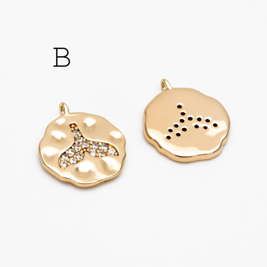 4pcs Gold Whale Tail Charms , Real Gold plated Brass, Mermaid Tail Pendants (GB-1156)