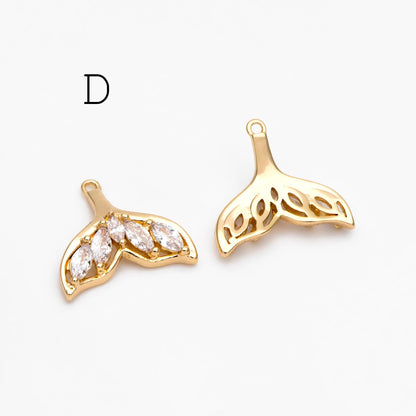 4pcs Gold Whale Tail Charms , Real Gold plated Brass, Mermaid Tail Pendants (GB-1156)