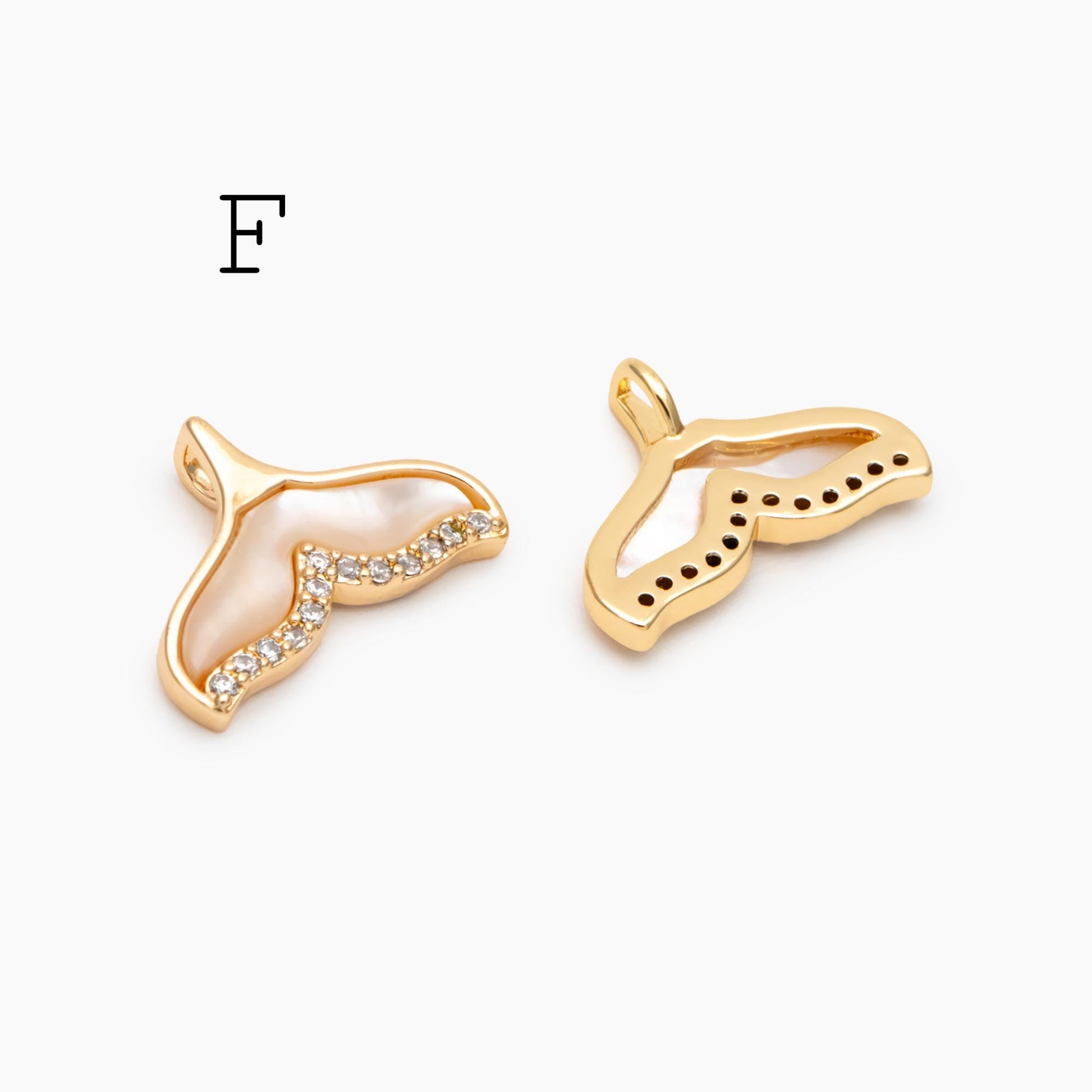 4pcs Gold Whale Tail Charms , Real Gold plated Brass, Mermaid Tail Pendants (GB-1156)