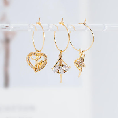 4pcs CZ Pave Gold Ballerina Charms, 18K Gold plated Brass, Ballet Leap Dancer Charm, girl charm (GB-1189)