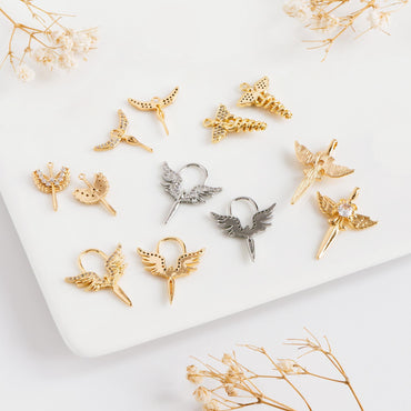 4pcs CZ Pave Gold/ Silver tone Angel Wing Charm, Wing Necklace Charm (GB-1810)