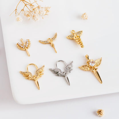 4pcs CZ Pave Gold/ Silver tone Angel Wing Charm, Wing Necklace Charm (GB-1810)