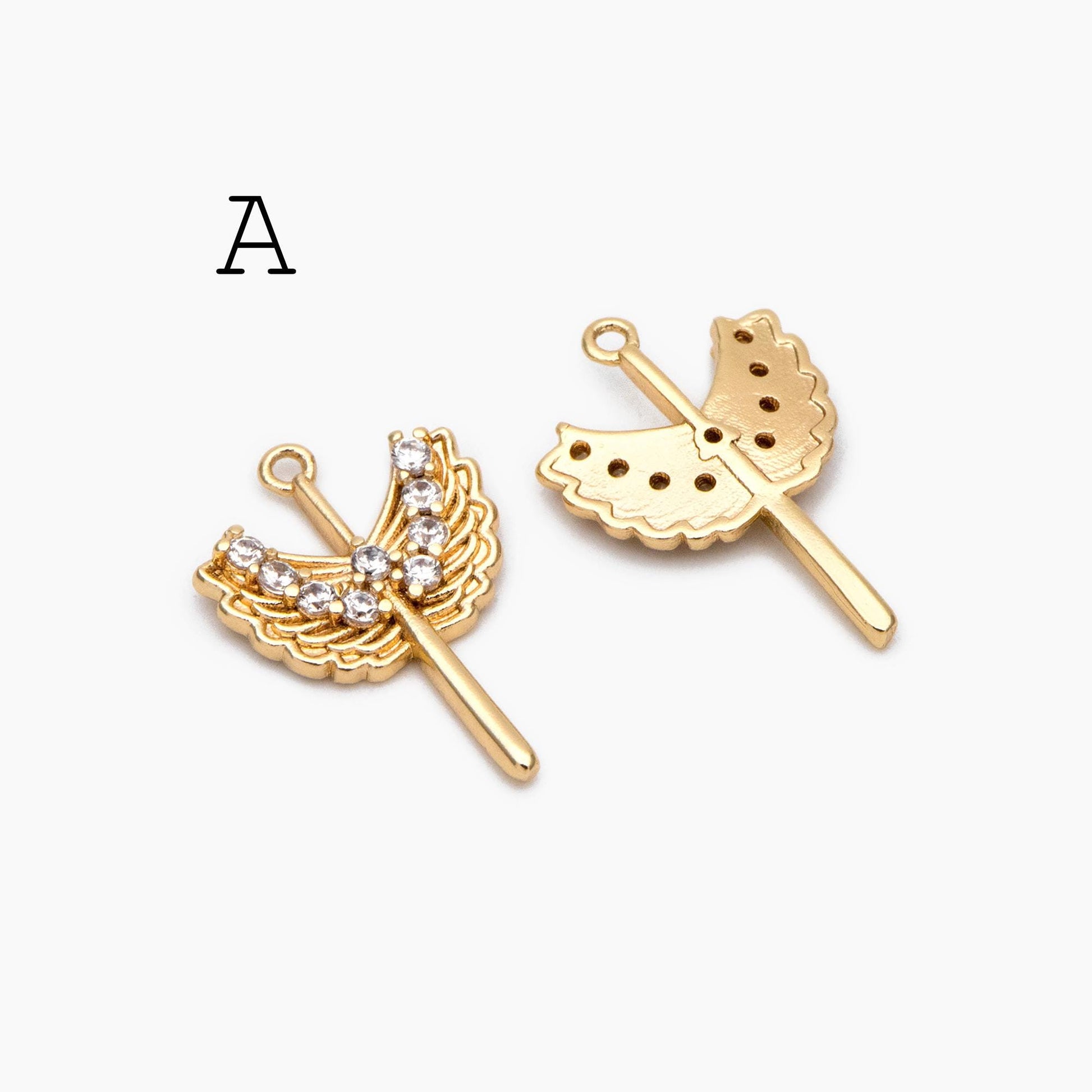 4pcs CZ Pave Gold/ Silver tone Angel Wing Charm, Wing Necklace Charm (GB-1810)