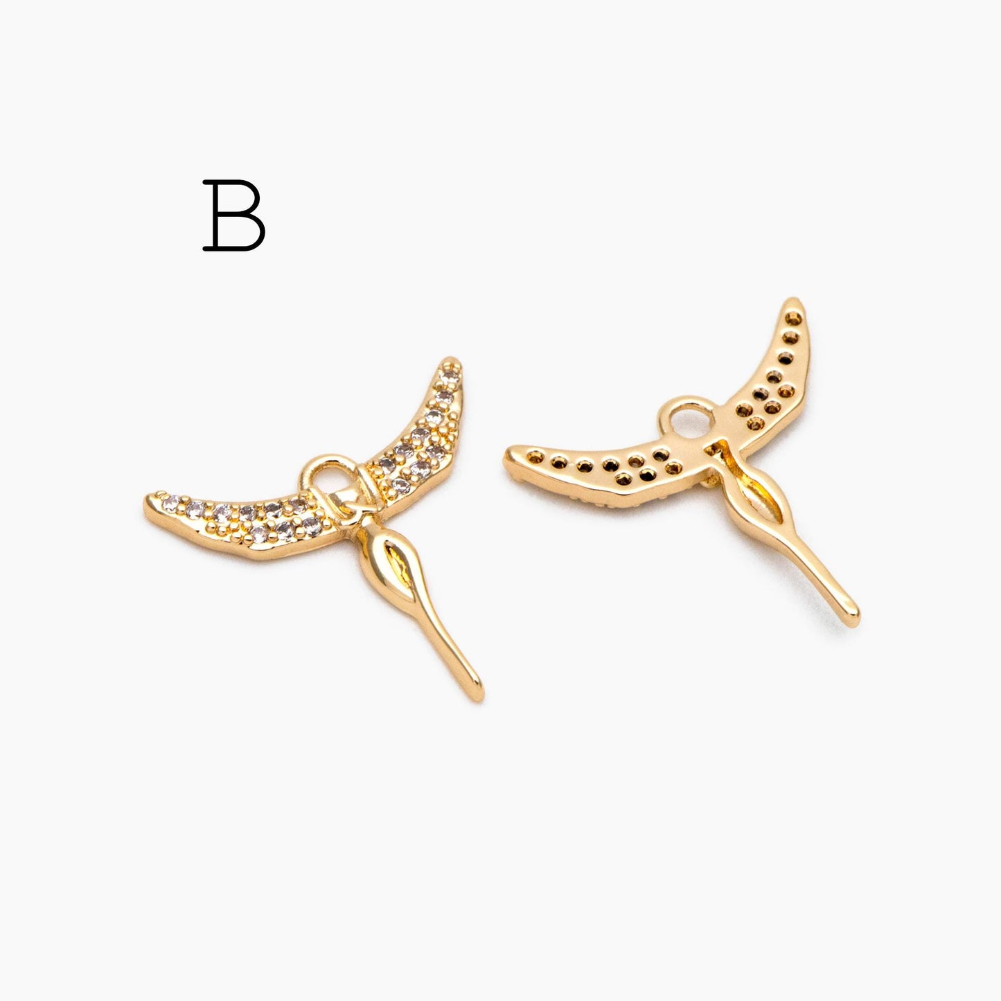 4pcs CZ Pave Gold/ Silver tone Angel Wing Charm, Wing Necklace Charm (GB-1810)