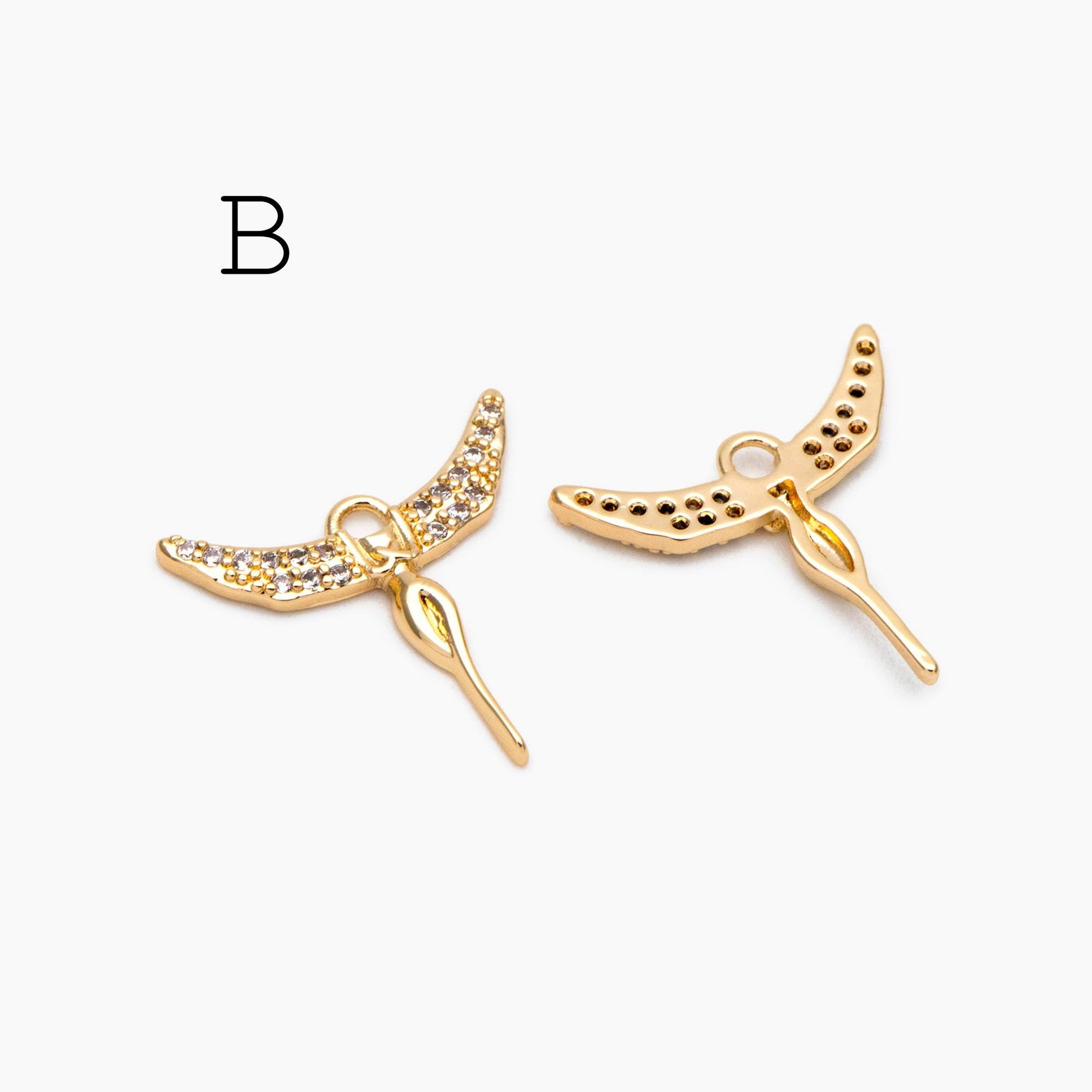 4pcs CZ Pave Gold/ Silver tone Angel Wing Charm, Wing Necklace Charm (GB-1810)