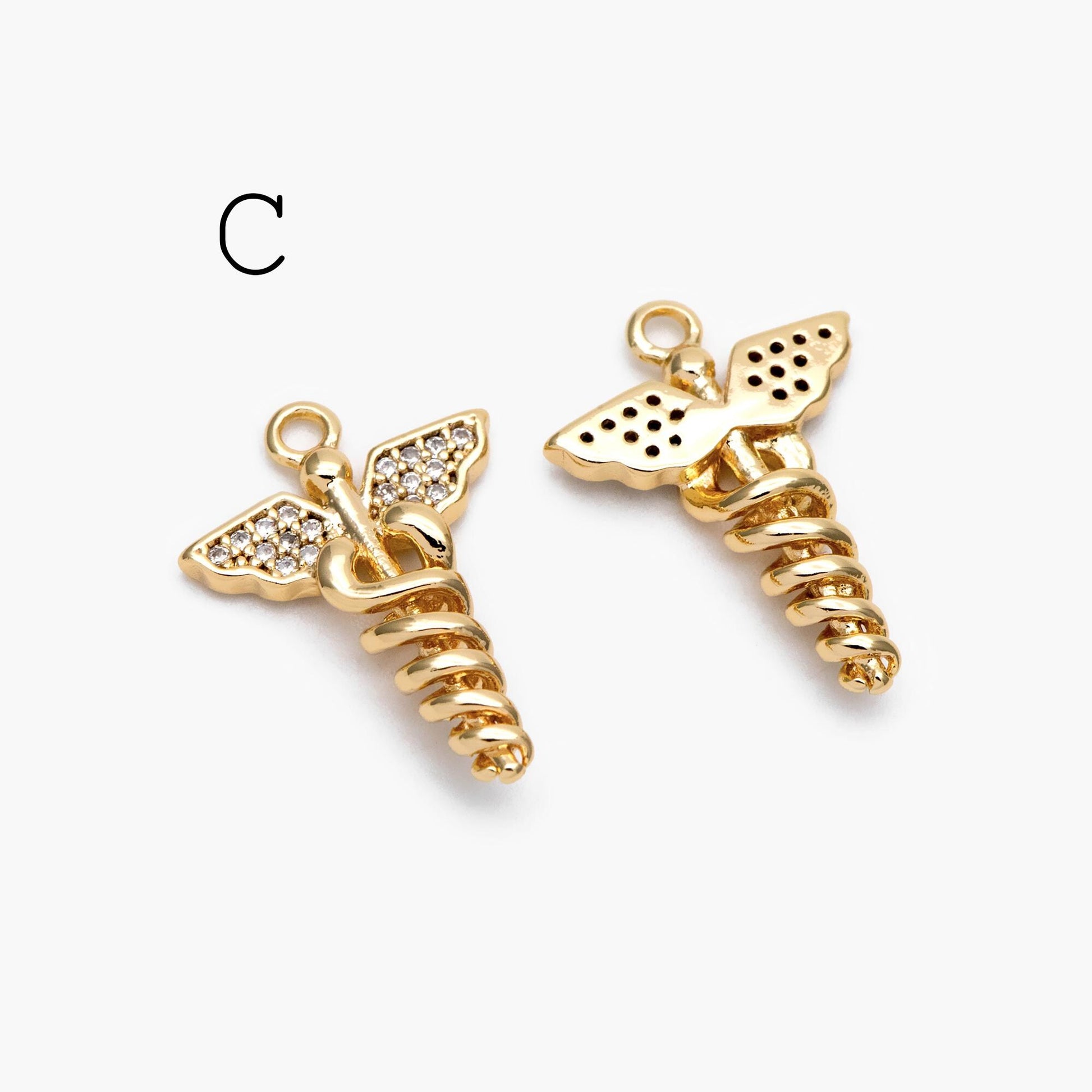 4pcs CZ Pave Gold/ Silver tone Angel Wing Charm, Wing Necklace Charm (GB-1810)