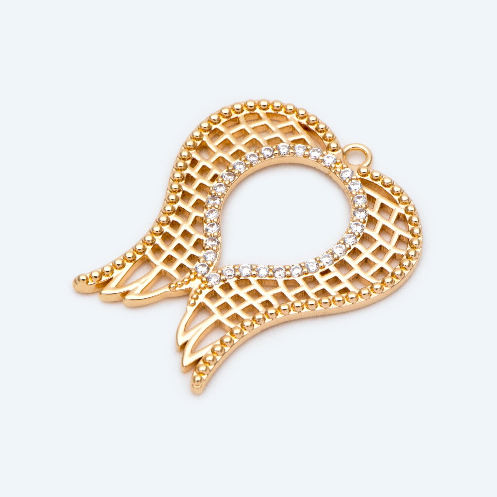 4pcs CZ Pave Gold Angel Wing Charm, Gold plated Brass, Dainty Wing Pendants (GB-2087)