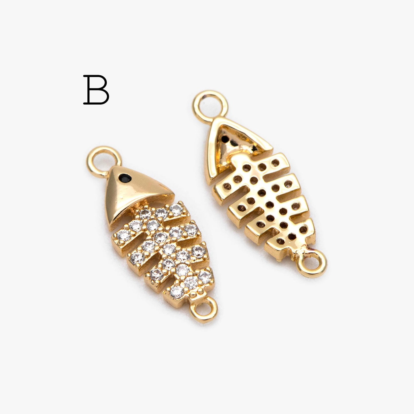 4pcs Gold/ Silver Tone Fishbone Charm, Gold/ Rhodium Plated Brass Fishbone Pendant, Skeleton Pendant (GB-2936)