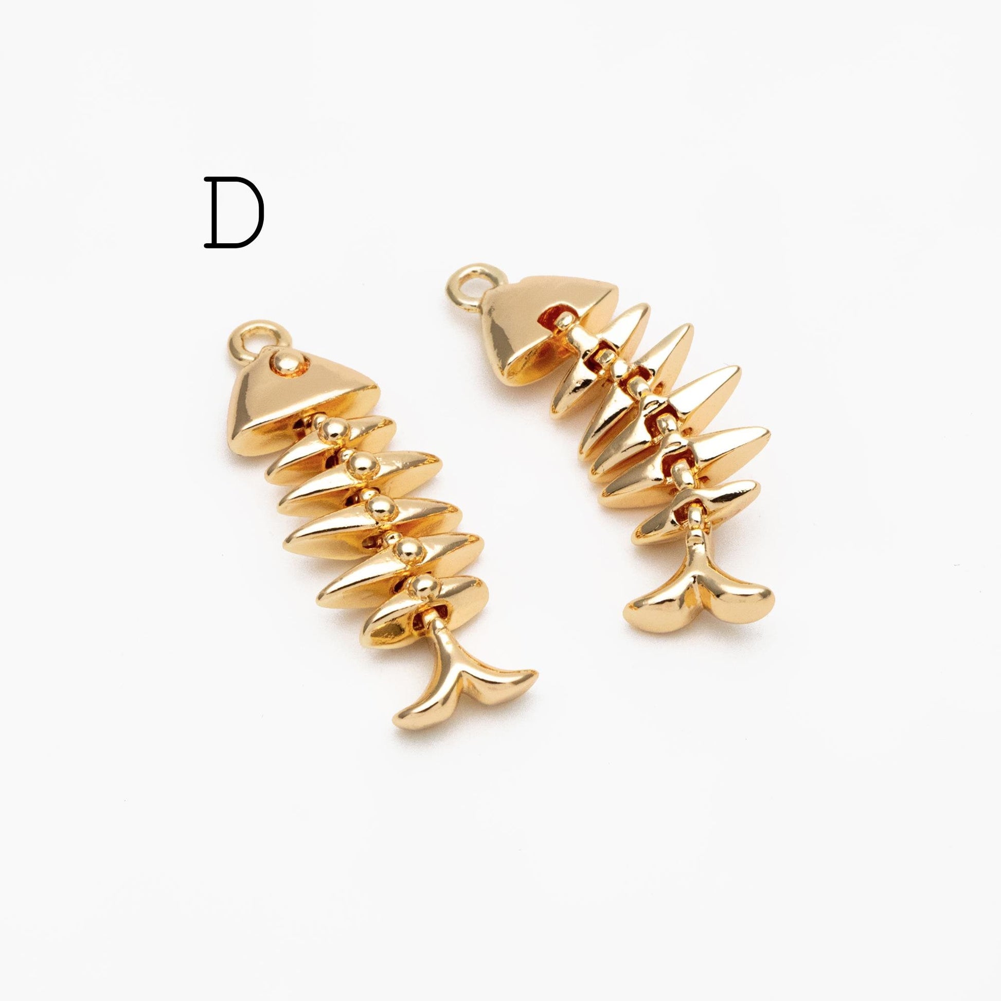 4pcs Gold/ Silver Tone Fishbone Charm, Gold/ Rhodium Plated Brass Fishbone Pendant, Skeleton Pendant (GB-2936)