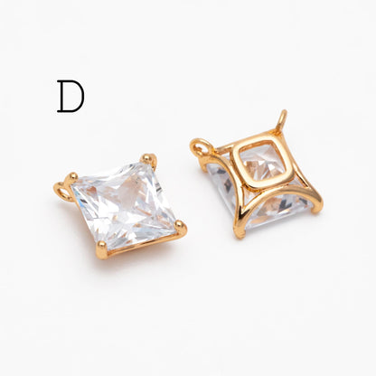 4pcs CZ Pave Gold Round/ Heart/ Rhombus Connectors, Gold Geometric Necklace Pendants (GB-215)