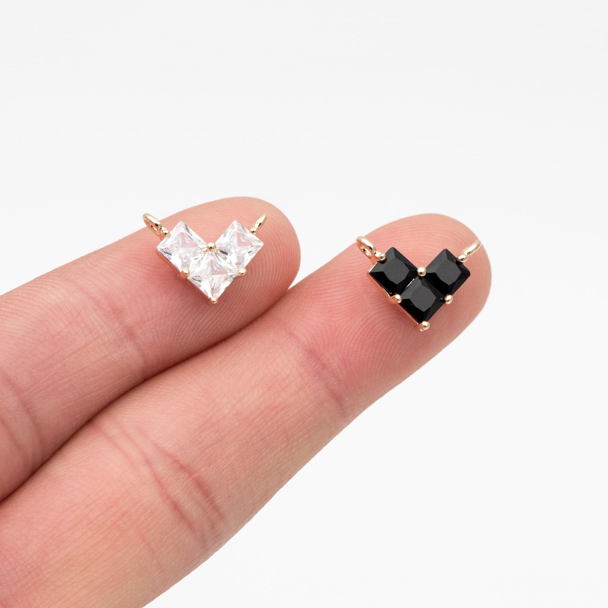 4pcs CZ Pave Gold Round/ Heart/ Rhombus Connectors, Gold Geometric Necklace Pendants (GB-215)