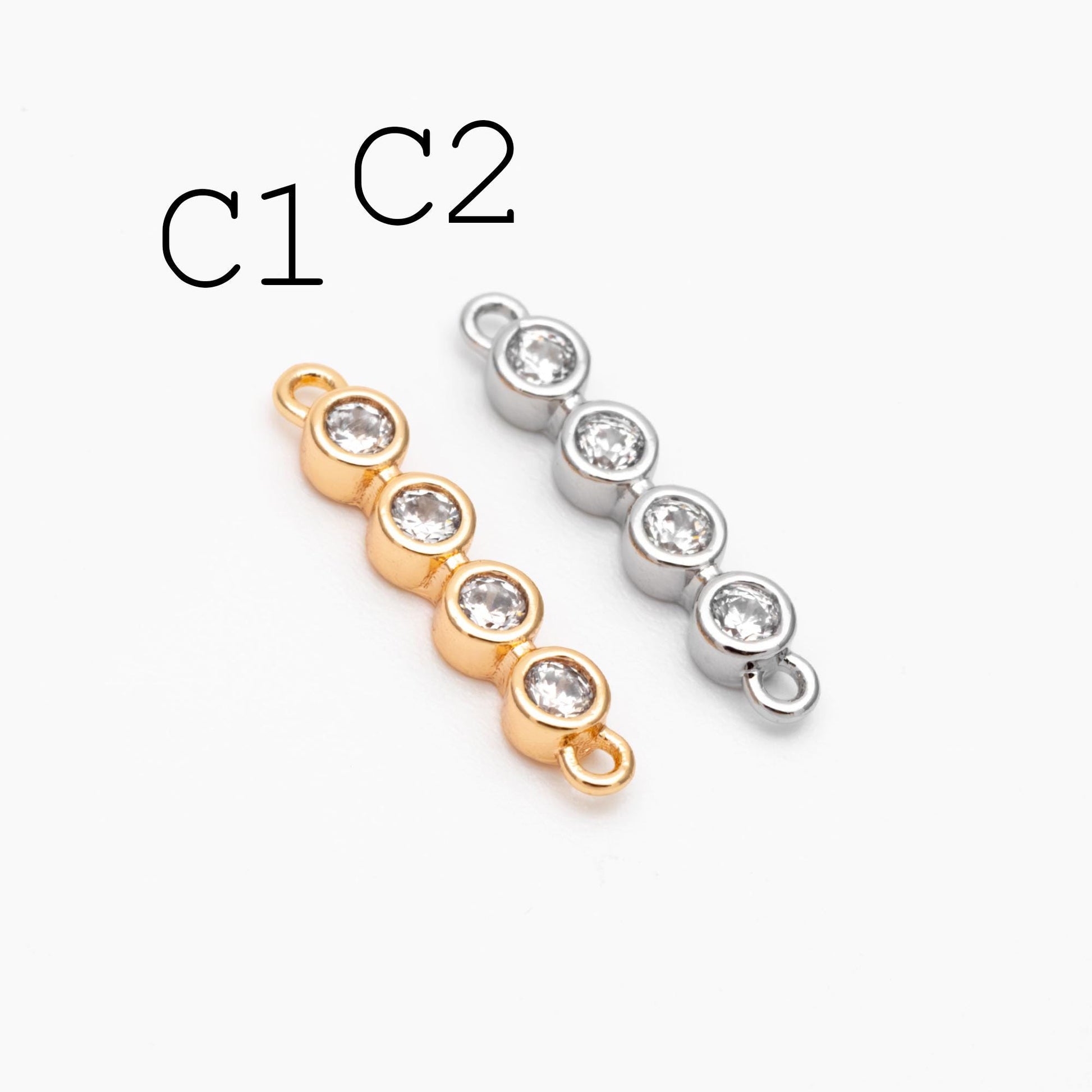 4pcs CZ pave Gold/ Silver Tone Bar Connectors, Zircon Charms, White Stone Charms (GB-1143)