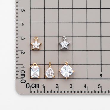 10pcs CZ pave Gold/ Silver Tone Star/ Teardrop/ Rectangle/ Rhombus Charms, Gold Plated Brass Geometric Pendants (GB-1151)