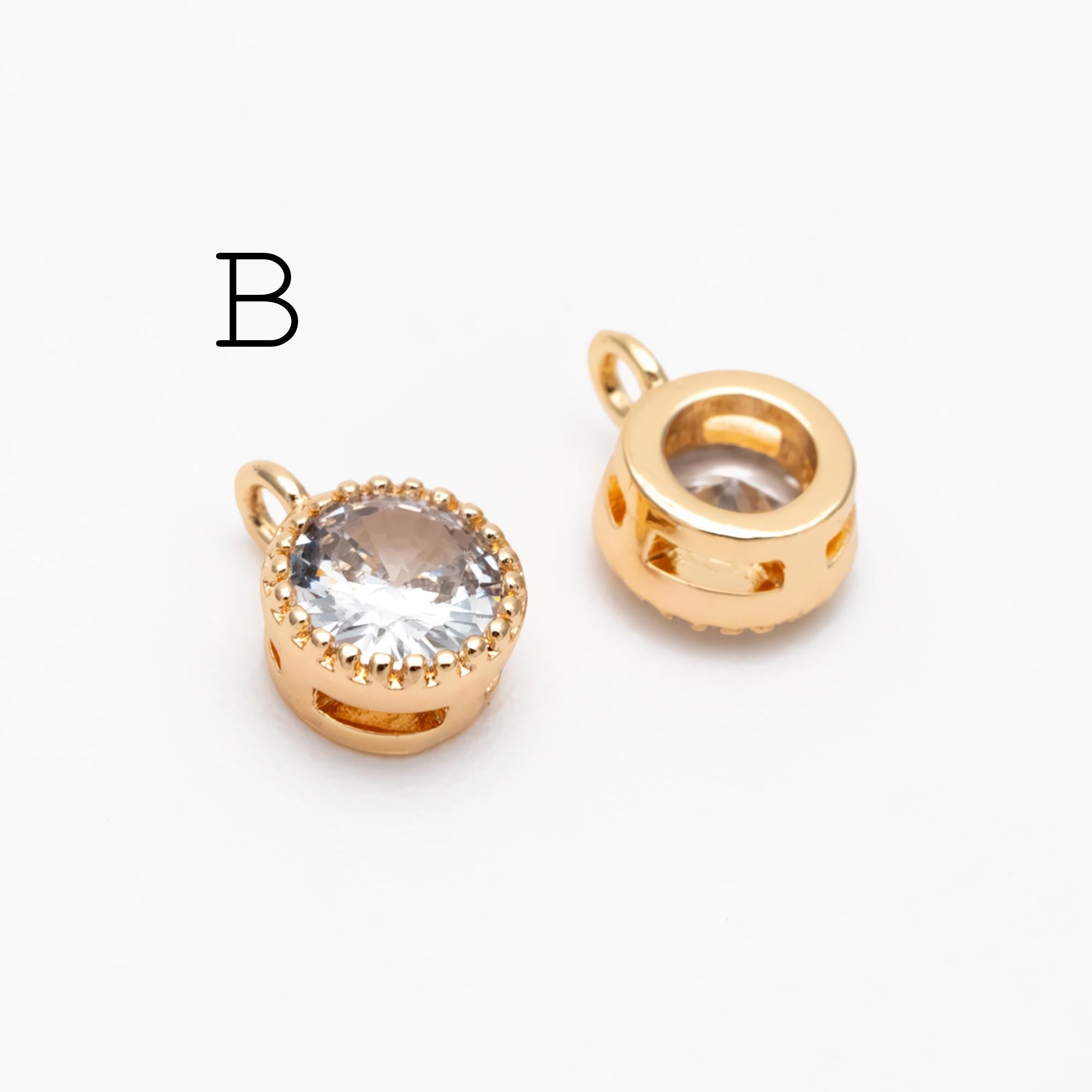 10pcs CZ pave Gold Round/ Rhombus Charms, 18K Gold plated Brass, Geometric Connectors (GB-2850)