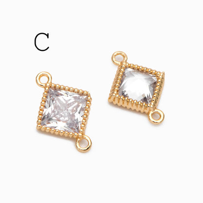 10pcs CZ pave Gold Round/ Rhombus Charms, 18K Gold plated Brass, Geometric Connectors (GB-2850)