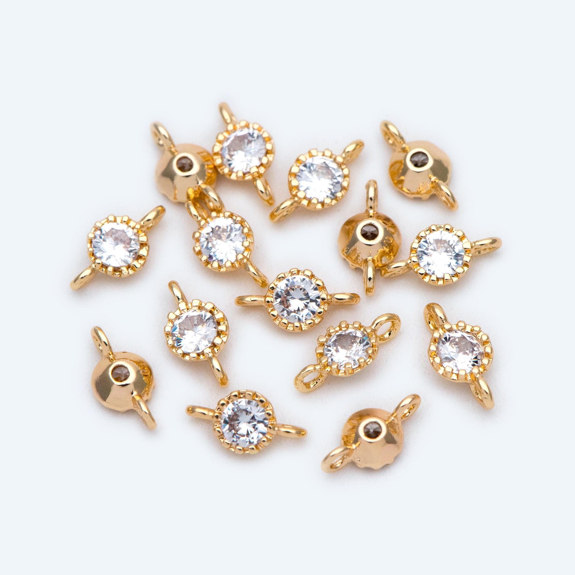 10pcs CZ pave Gold Round/ Rhombus Charms, 18K Gold plated Brass, Geometric Connectors (GB-2850)