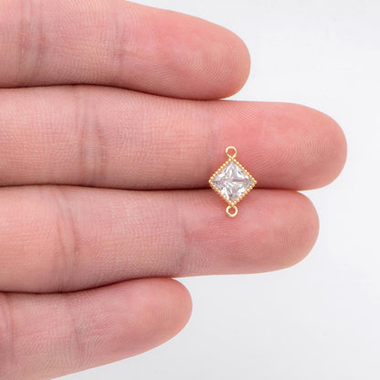 10pcs CZ pave Gold Round/ Rhombus Charms, 18K Gold plated Brass, Geometric Connectors (GB-2850)