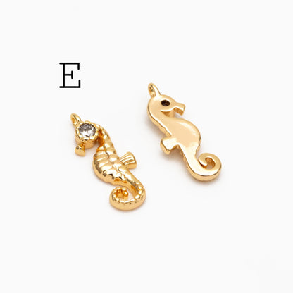 4pcs CZ Pave Gold/ Silver Tiny Marine Animal Charm, Gold/ Rhodium plated Brass Ocean Charm, Earring Charm, Beach Jewelry (GB-3781)