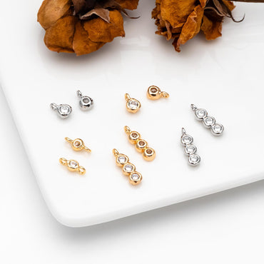 10pcs Gold/ Silver Tone Zircon Charms, Gold/ Rhodium plated Brass, White Stone Charm Connectors (GB-3897)