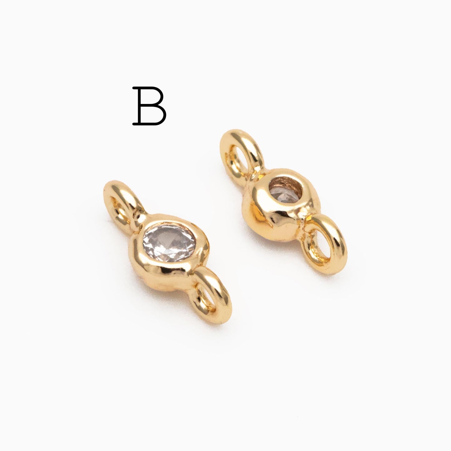 10pcs Gold/ Silver Tone Zircon Charms, Gold/ Rhodium plated Brass, White Stone Charm Connectors (GB-3897)