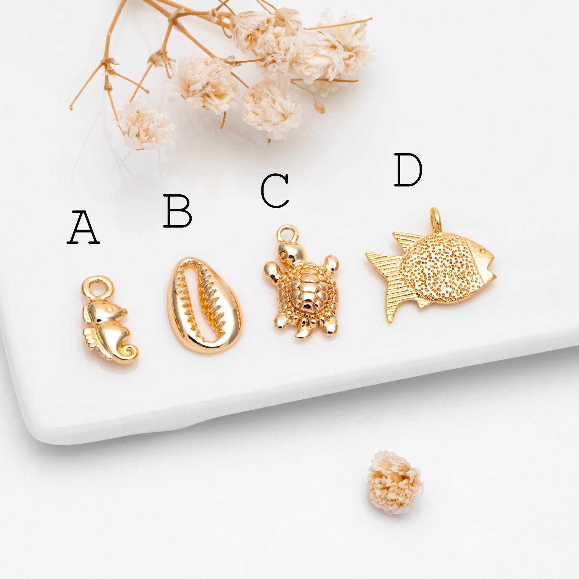 10pcs Gold Ocean Charms, 18K Gold plated Brass Beach Charms, DIY Supplies Wholesale (GB-3936)
